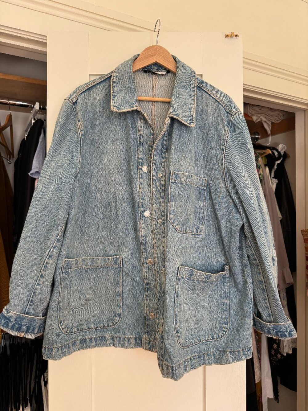 Zara Oversized Denim Chore Jacket, Light Wash, Size M